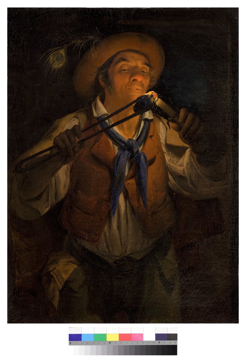Camponês acender uma vela com uma brasa, 1850 de Angelo Inganni
