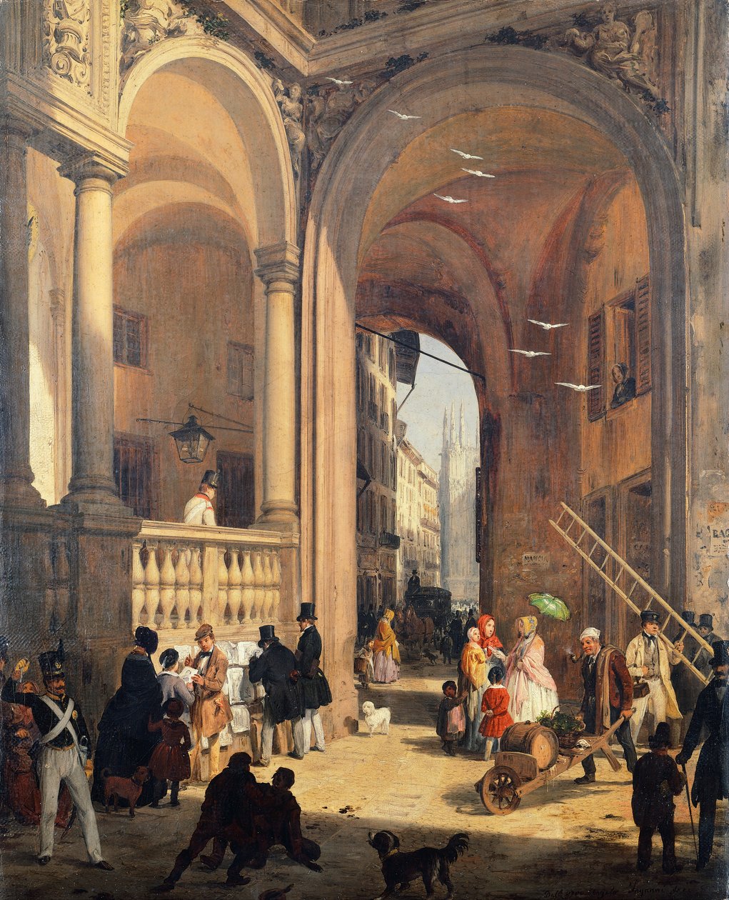 Piazza dei Mercanti ou A transição da Praça dos Antigos Comerciantes de Peixe de Angelo Inganni
