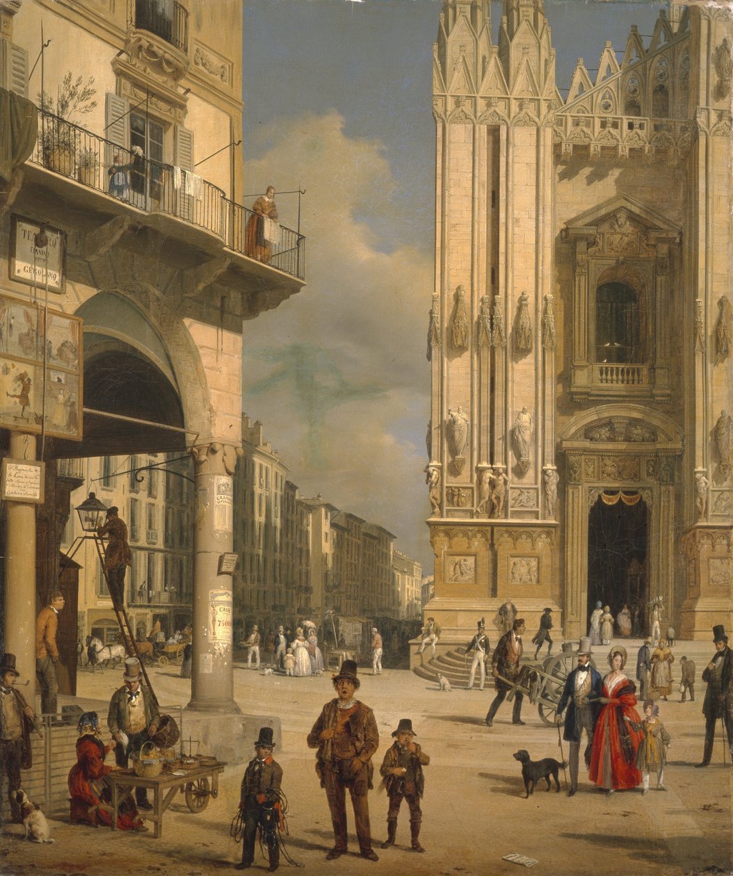 Piazza del Duomo, Milão, 1840. de Angelo Inganni
