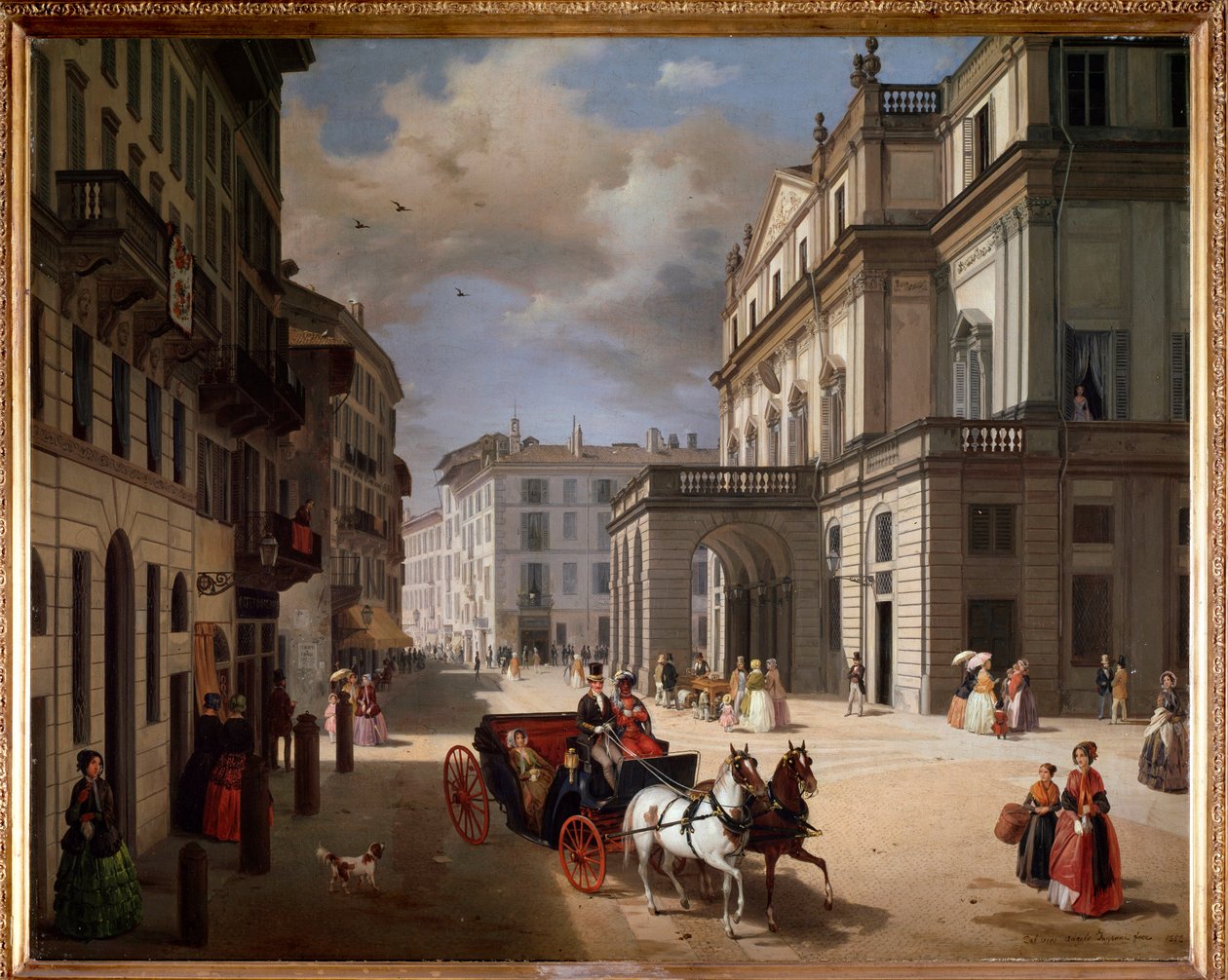 Vista da praça do Teatro alla Scala, Milão de Angelo Inganni