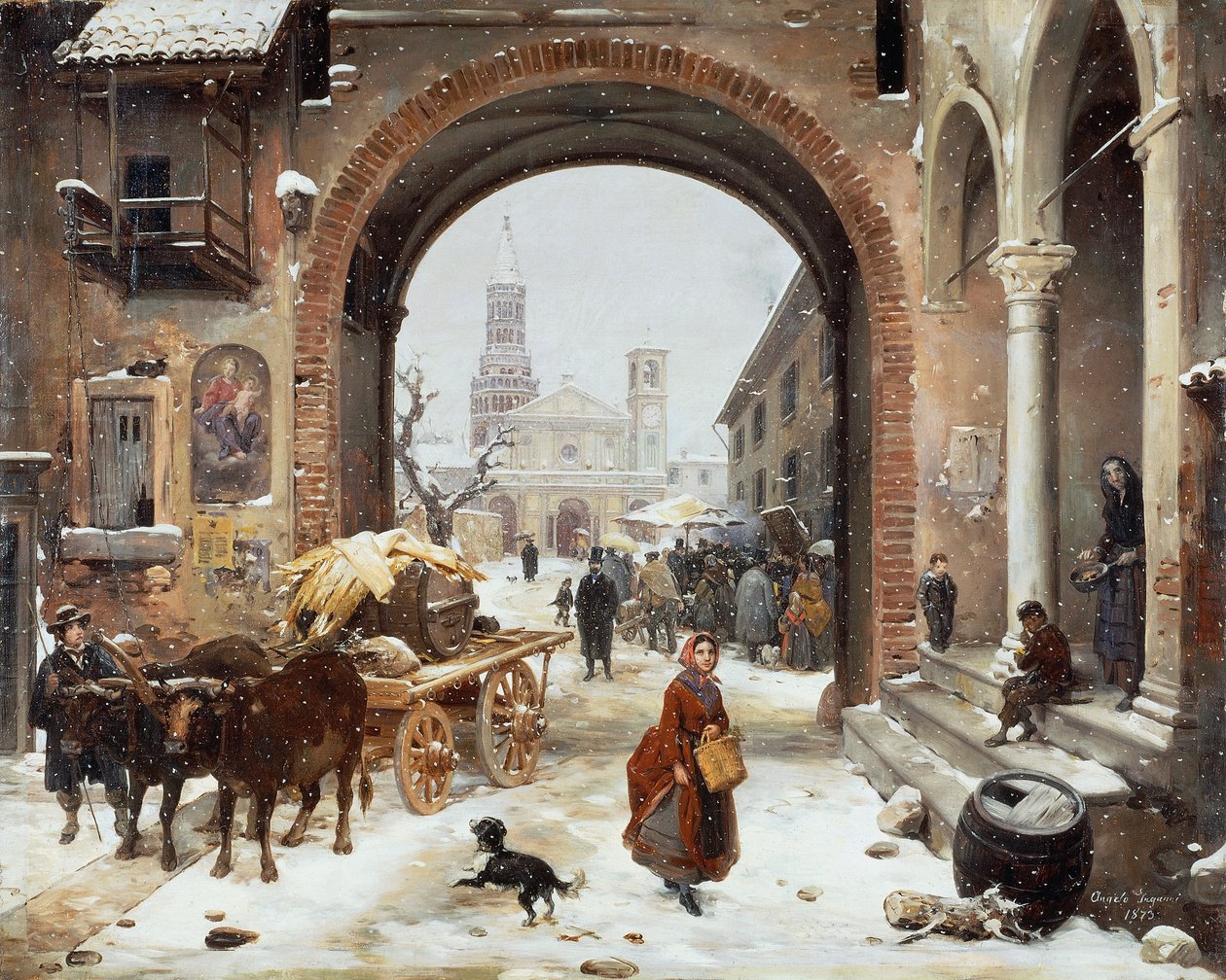 Mercado de Inverno em frente à Abadia de Clairvaux de Angelo Inganni