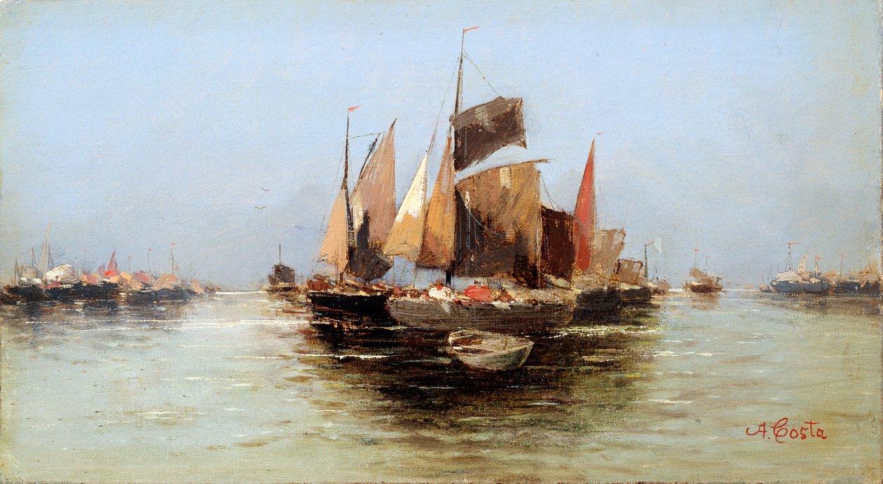 Barcos à vela, finais do século XVII ou início do século XVIII de Angelo Maria Costa