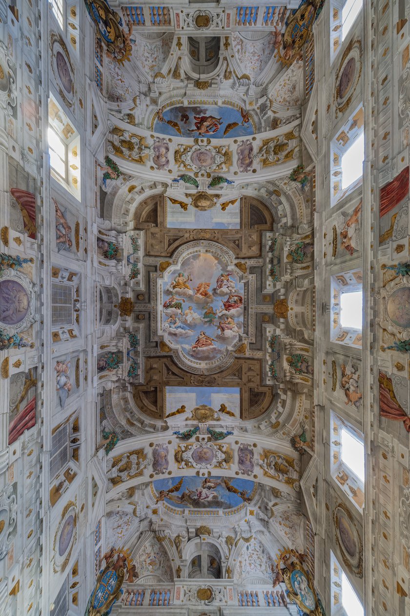 Teto da sala com os quartos de Bolonha, Sala dos Guardas, Palácio Ducal de Este, Sassuolo, Itália de Angelo Michele Colonna