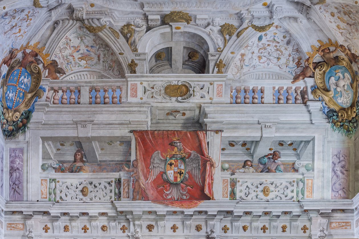 Salão com os quartos de Bolonha, Sala dos Guardas, Palácio Ducal de Este, Sassuolo, Itália de Angelo Michele Colonna