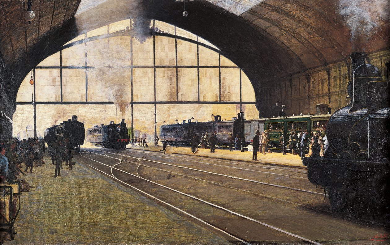 Central Station, Milão por Angelo Morbelli (1853-1919) Óleo sobre tela de Angelo Morbelli