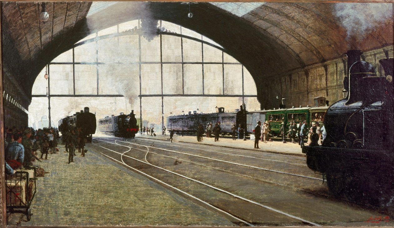 Estação Central de Milão (óleo sobre tela de Angelo Morbelli