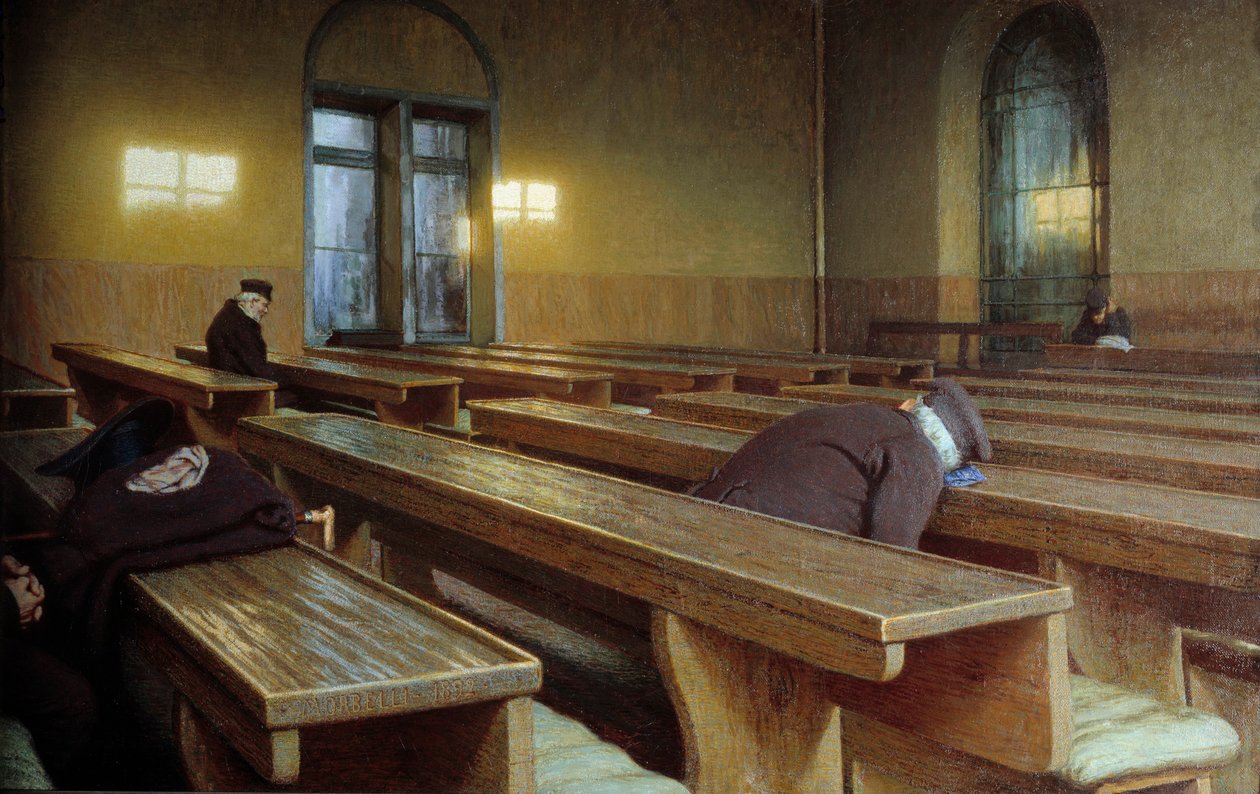 Dia de festa no hospital Trivulzio em Milão. Pintura de Angelo Morbelli (1853-1919) de Angelo Morbelli