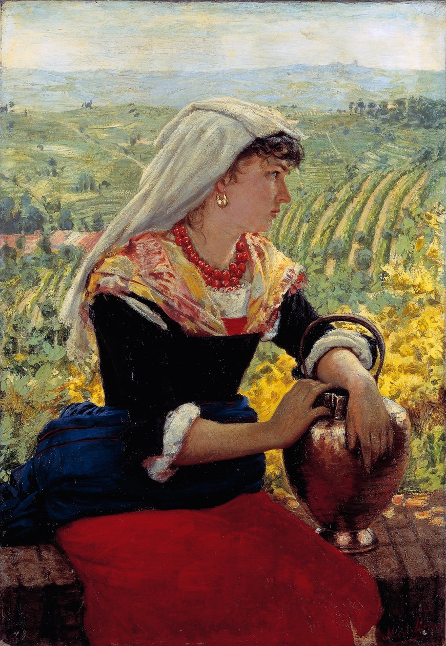 Retrato da sua esposa em roupa Monferrato de Angelo Morbelli