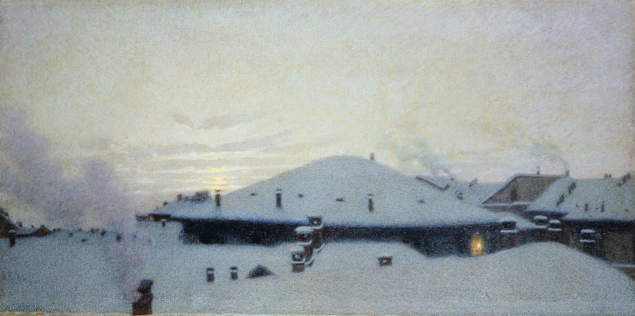 Telhados na neve de Angelo Morbelli