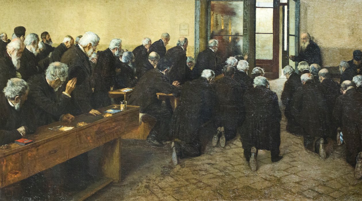 O viaticum,1884 (óleo sobre tela) de Angelo Morbelli