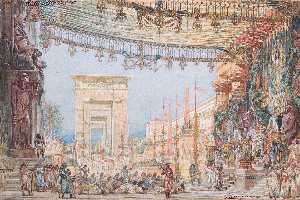 Cenografia para a Ópera Aida de Giuseppe Verdi, 1923. de Angelo Parravicini