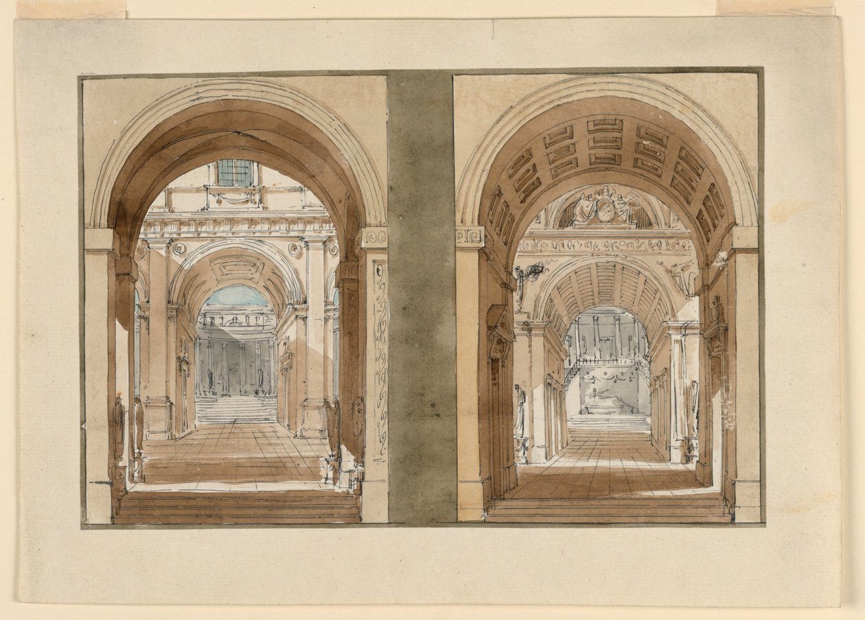 Desenhos de palco, vistas para os pátios do palácio de Angelo Toselli