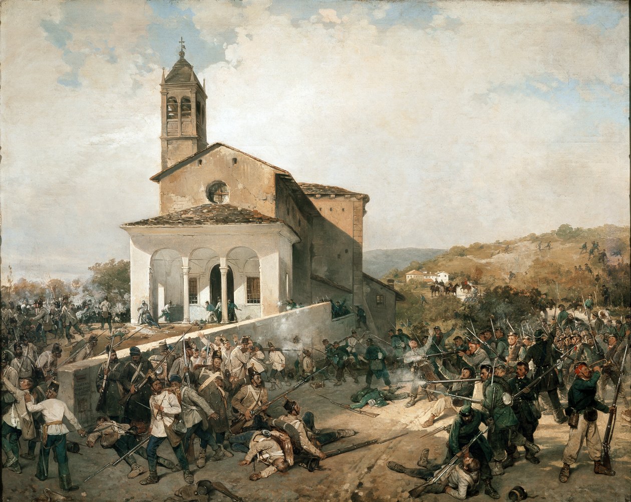 A Batalha de San Fermo (óleo sobre tela) de Angelo Trezzini