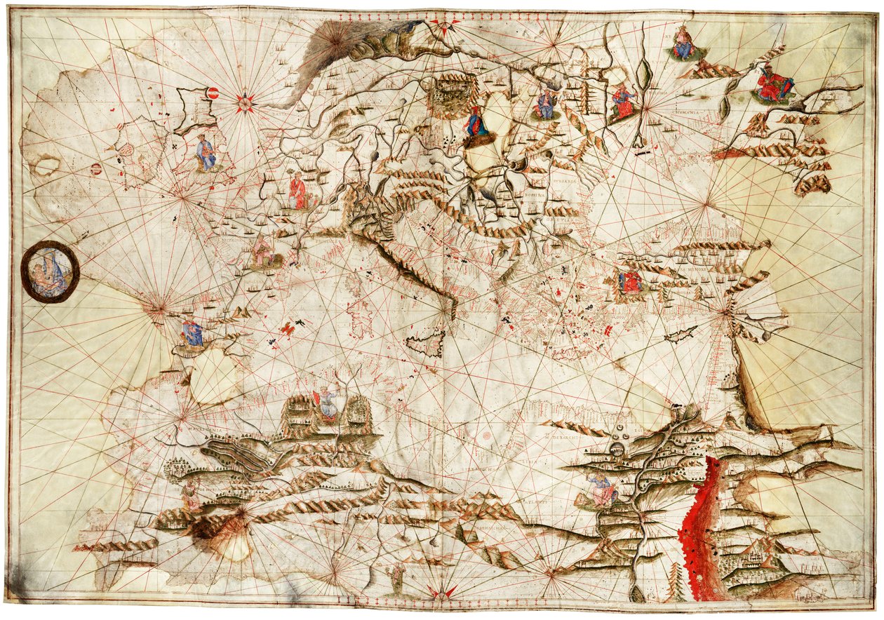 O Mediterrâneo, o Mar Negro e o Atlântico Nordeste, c.1550 (velino) de Angelo de Conte Freducci