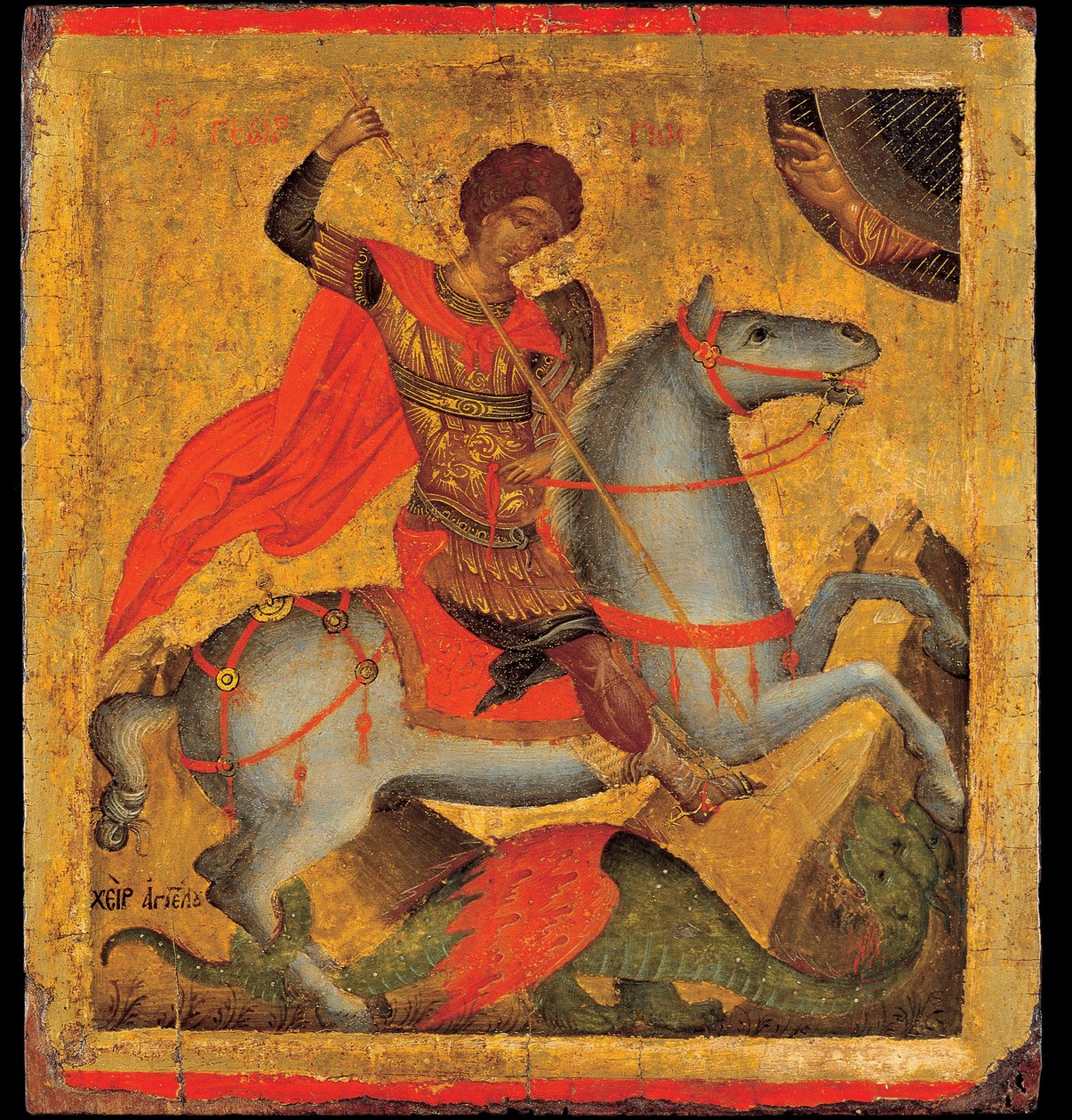 Akotandos, Angelos (ativo ca. 1425-1460) São Jorge e o Dragão Tempera no painel ca. 1440-1460 Museu Benaki, Atenas 40,8x37,5 de Angelos Akotantos