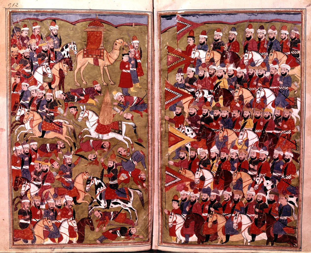 O Exército de Aicha na Batalha de Djamal em 656, ilustração de Hamla-i-Haydari, por Mirza Muhammad Rafi Bazil, 1808 de Indian School