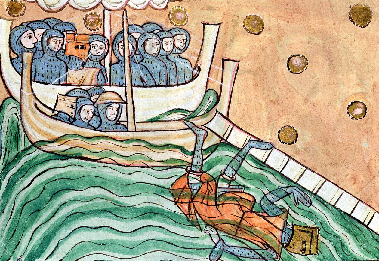 Um Viking Afogado, possivelmente Olav Trygvason (968-1000) da Noruega na Batalha de Svold em 9 de setembro de 1000 de Anglo Saxon