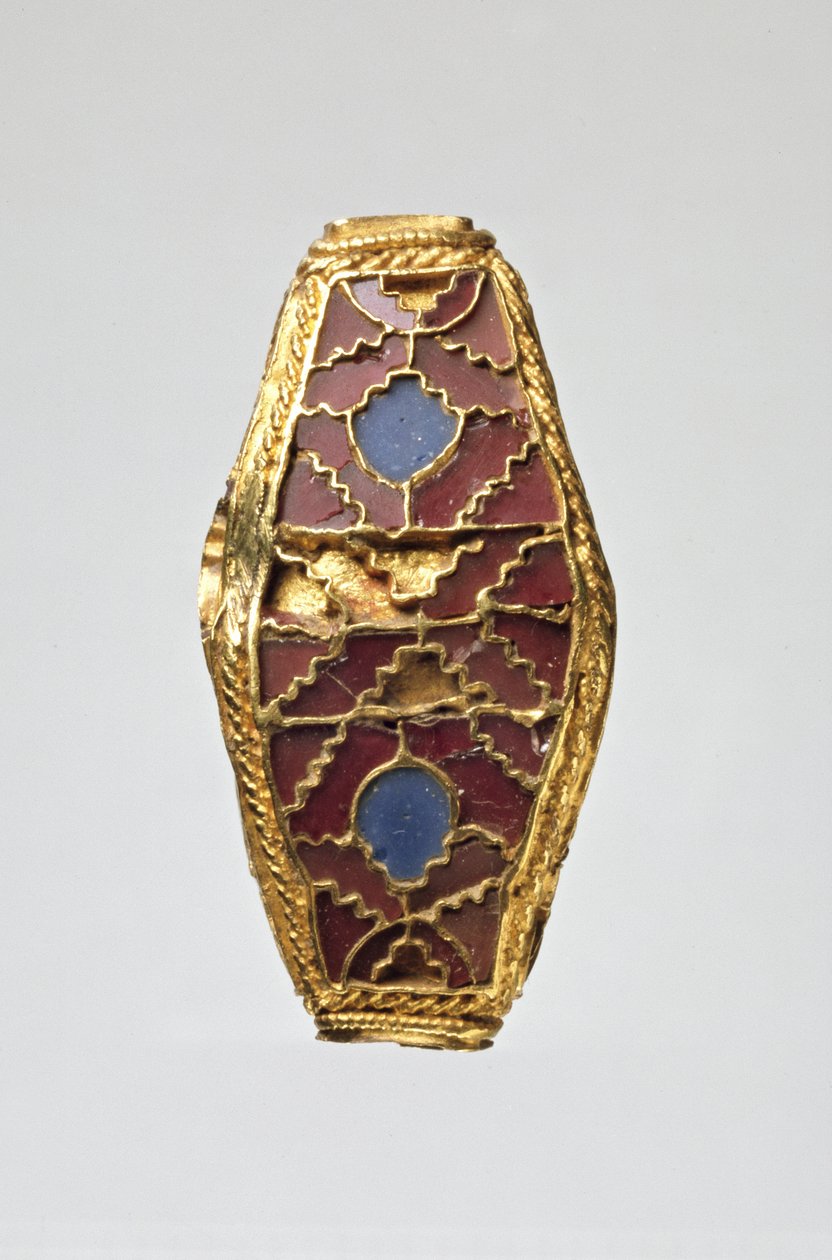 Conta lentidão de quatro lados (esmalte, granada e ouro) de Anglo Saxon