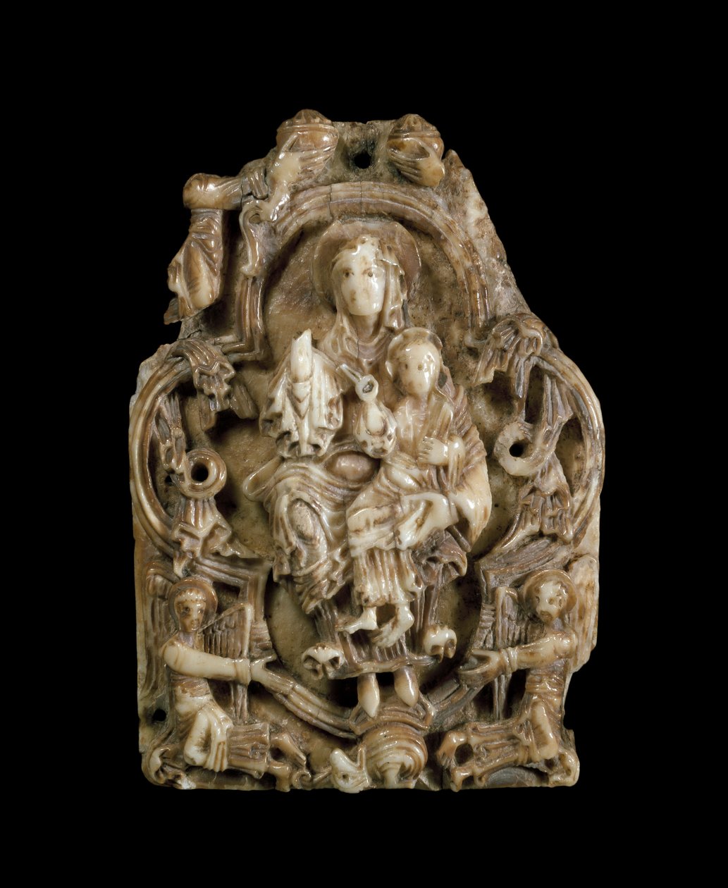 Virgem e Criança (presa de morsa) de Anglo Saxon