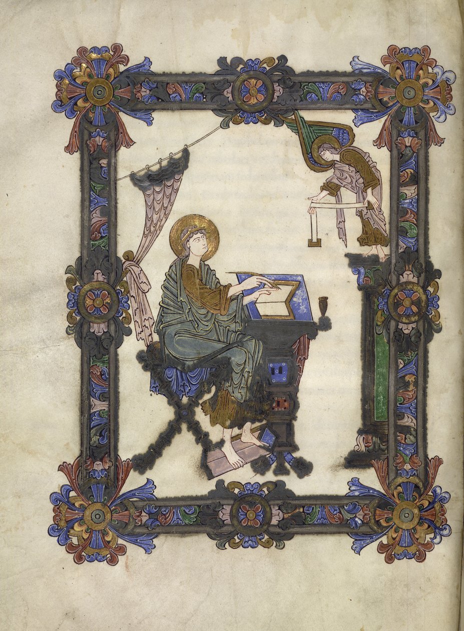 Adicionar 34890 f.10v St. Matthew, Winchester School, c.1020 (velino) de Anglo Saxon