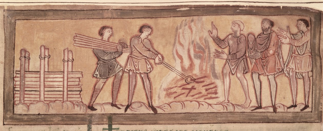 Cott Tib B V f.8 Aquecimento e forja, c.1030 (pergaminho) de Anglo Saxon