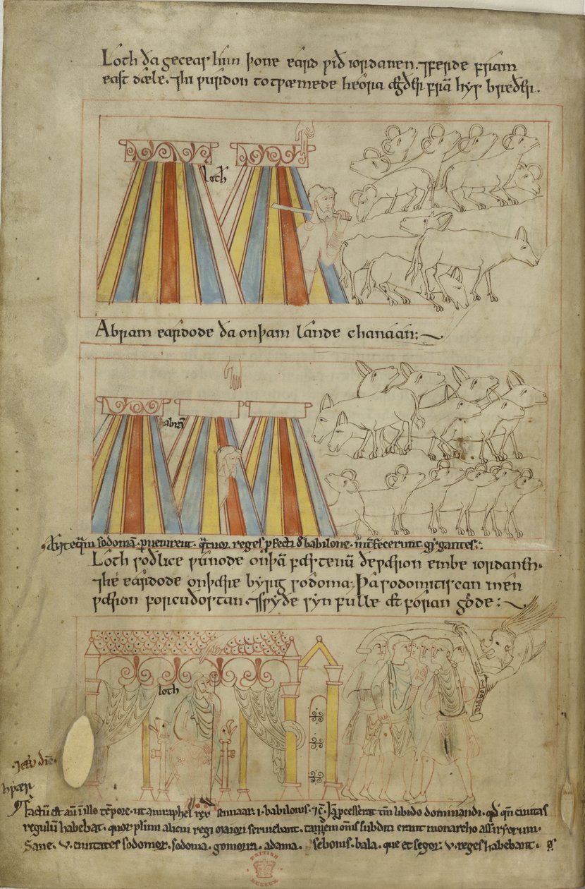 Algodão Claudius B. IV, f.23v Lote e Abraham de Anglo Saxon