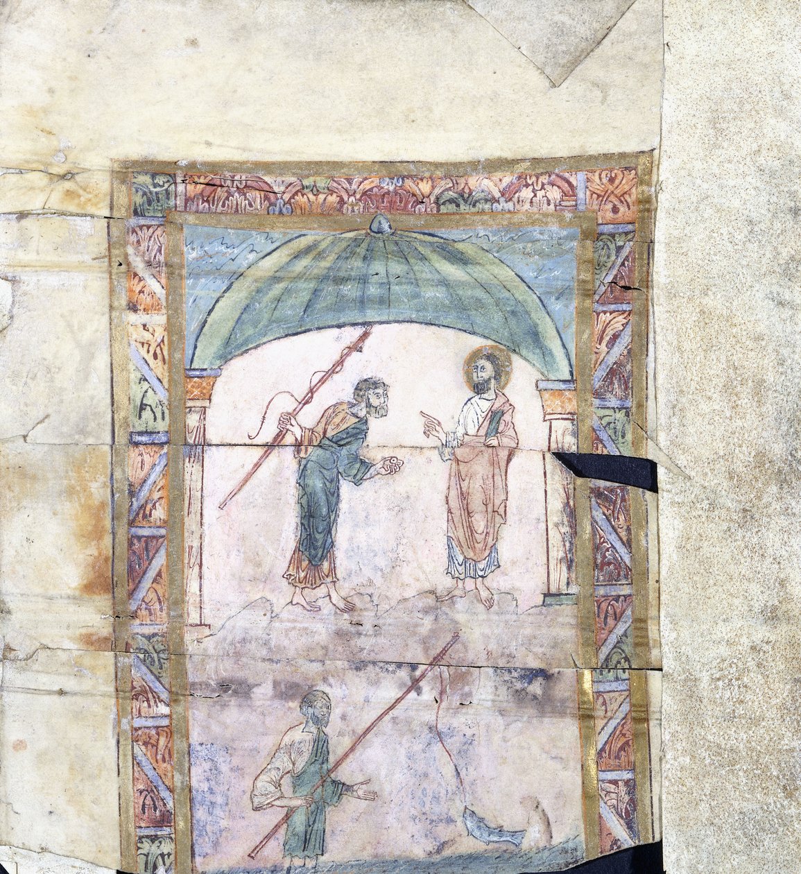 Cristo instruindo Pedro em Cafarnaum sobre o dinheiro do tributo, c.1000 dC de Anglo Saxon