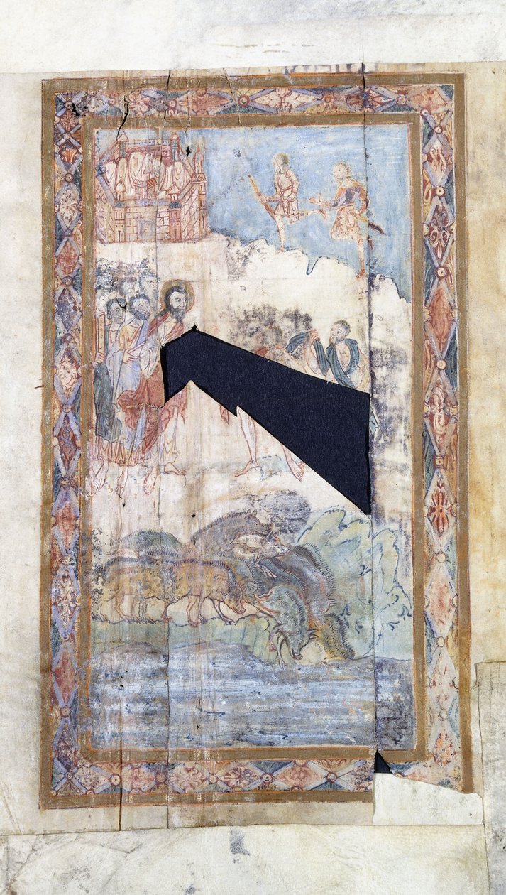 O milagre do Gadarene à maneira de uma banda desenhada, c.1000 dC de Anglo Saxon