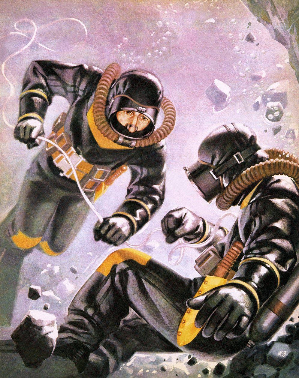Uma expedição de mergulho liderada pelo capitão Jacques-Yves Cousteau de Angus McBride