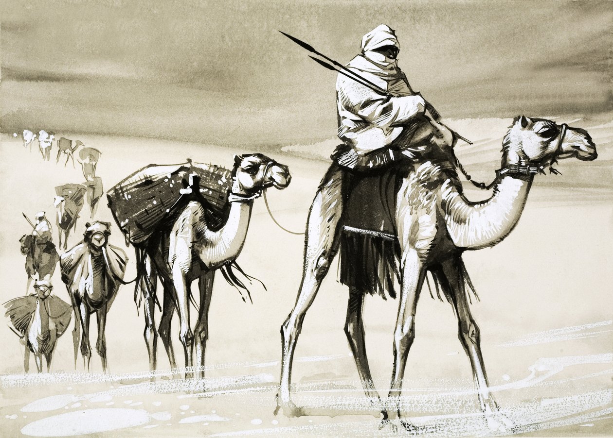 Camelos a atravessar o deserto de Angus McBride