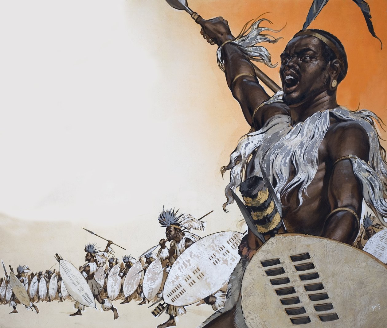 Chaka em combate à frente do regimento de Tulwana impi (guache sobre papel) de Angus McBride