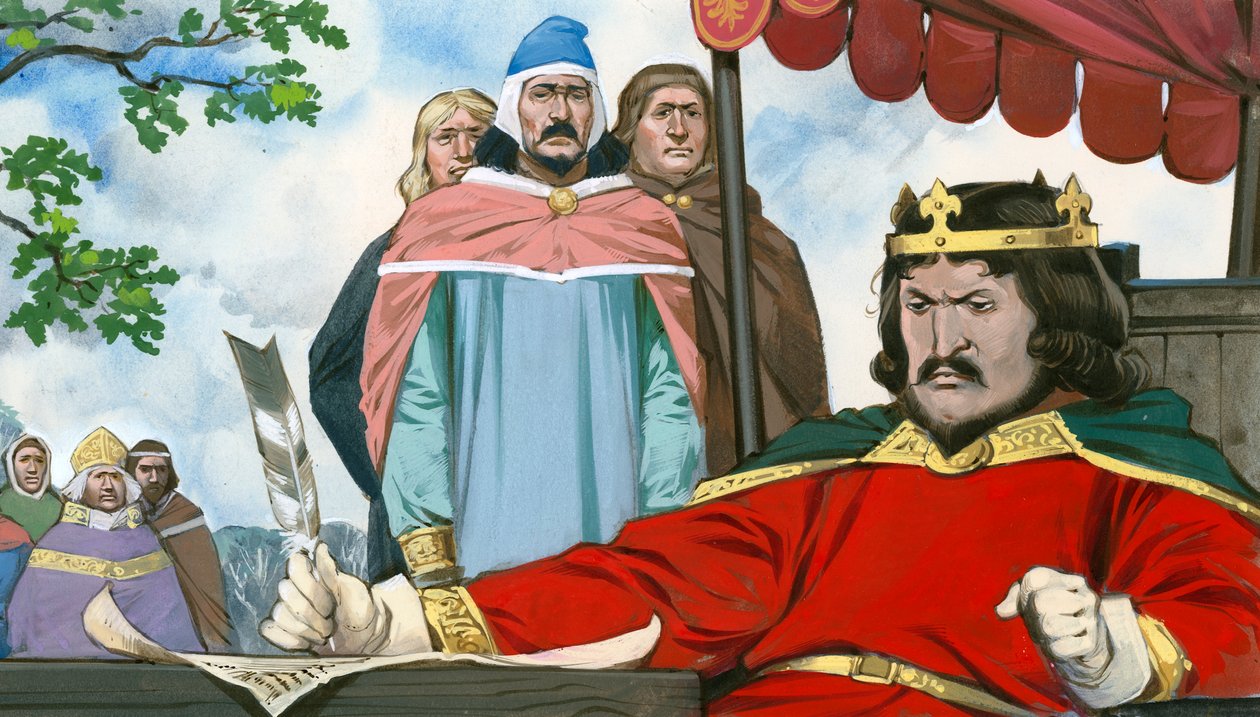 O rei João assina com relutância a Magna Carta de Angus McBride