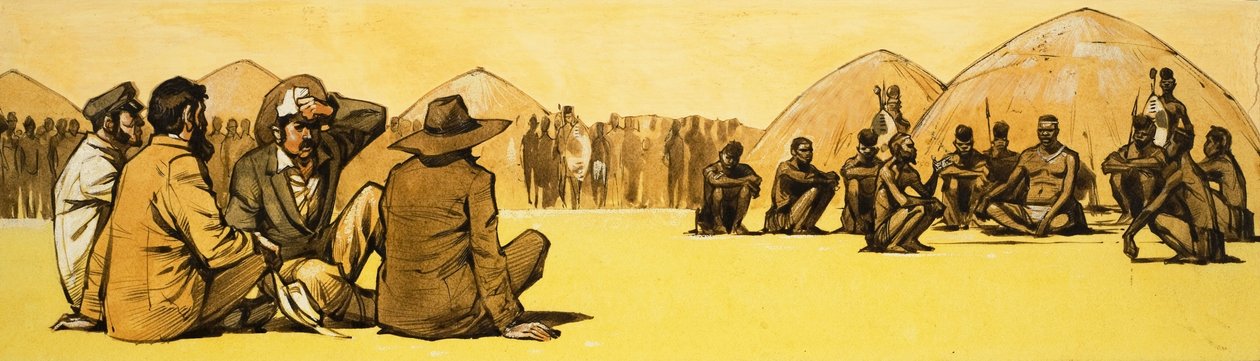 Pioneiros negoceiam com chefes tribais em África de Angus McBride