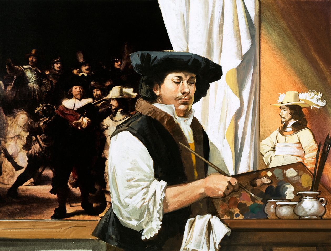 Rembrandt pintando o seu famoso retrato dos Guardas Cívicos de Angus McBride