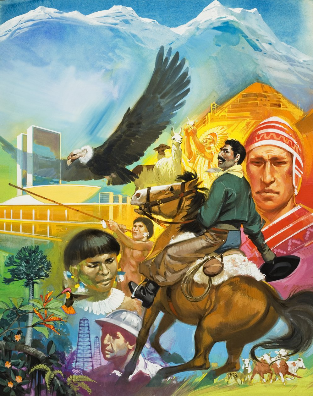 A história da América do Sul (guache sobre papel) de Angus McBride