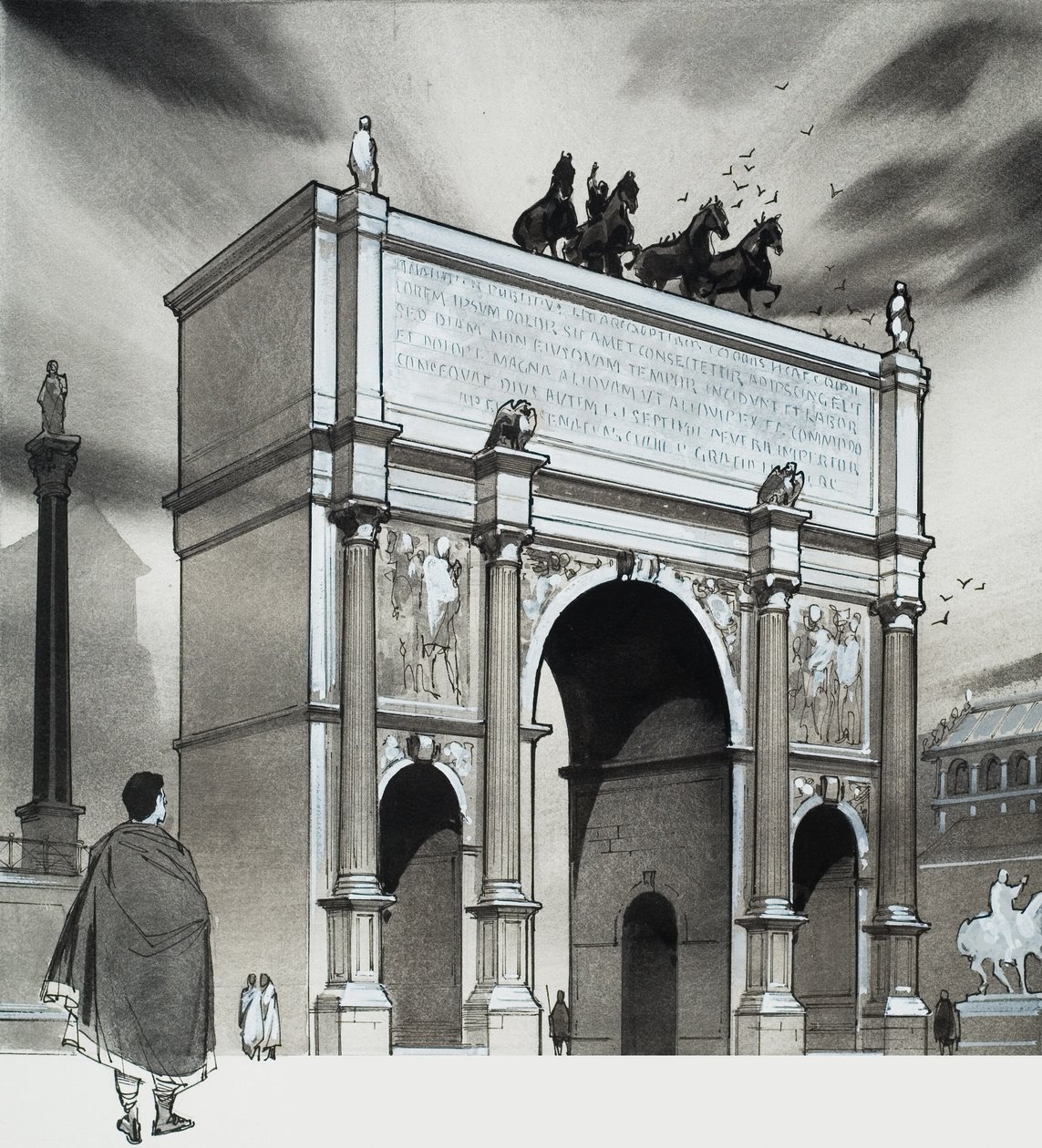 Arco do Triunfo do Imperador Lúcio Septímio Severo, Roma (guache sobre papel) de Angus McBride