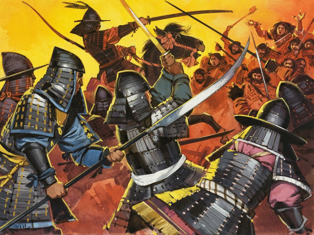 Guerreiros japoneses não identificados em combate de Angus McBride