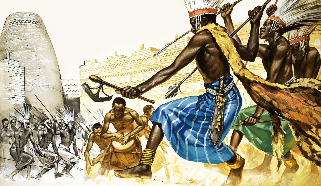 Dança de guerra das tribos Bantu de Angus McBride