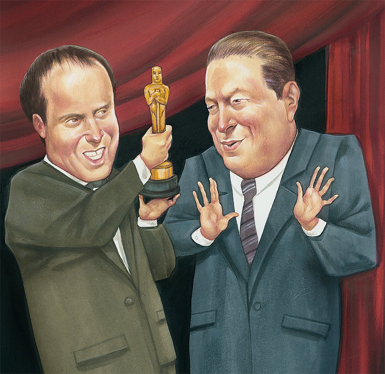 Al Gore recebe o Óscar, 2007 (acrílico sobre cartão de ilustração) de Anita Kunz