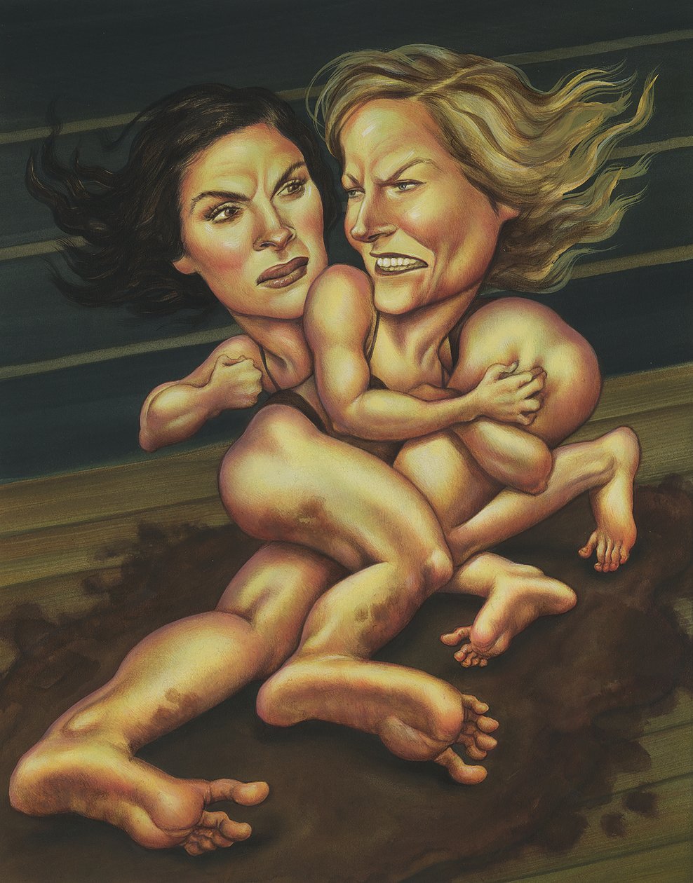 Batalha de Julia e Jodie, 2012 (acrílico sobre placa de ilustração) de Anita Kunz