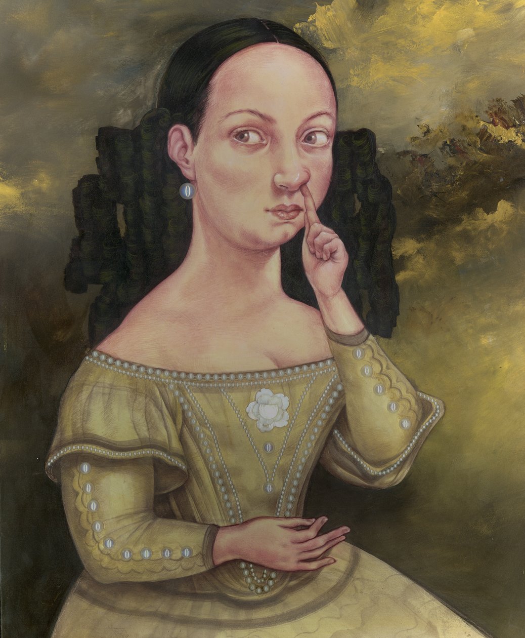 Lady With Nasal Issues, 2018 (tinta acrílica sobre placa de ilustração) de Anita Kunz