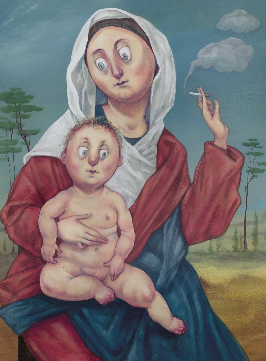 Madonna On A Cigarette Break, 2018 (tinta acrílica sobre placa de ilustração) de Anita Kunz