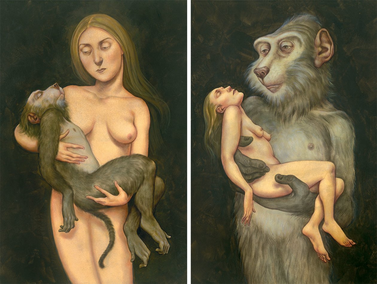 Pietá com Macaque, 2010 (tinta acrílica sobre cartão de ilustração) de Anita Kunz