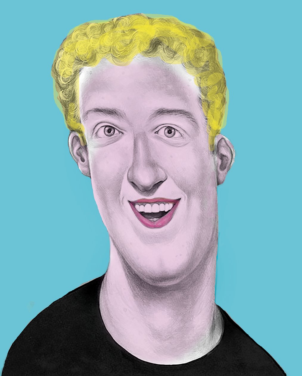 Pop Goes The Zuckerberg, 2019 (tinta acrílica sobre placa de ilustração) de Anita Kunz