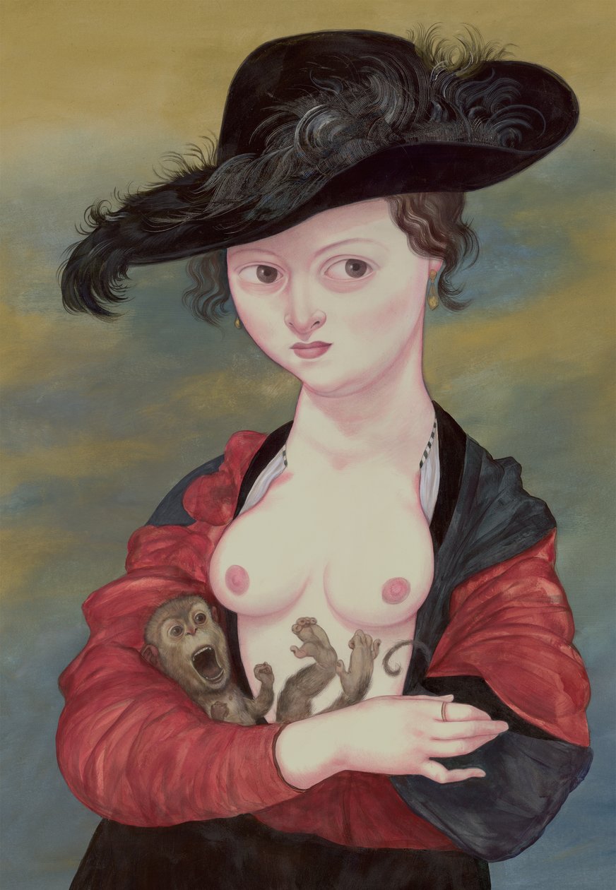 Retrato De Uma Senhora Com Um Titi, 2016 (tinta acrílica sobre placa de ilustração) de Anita Kunz