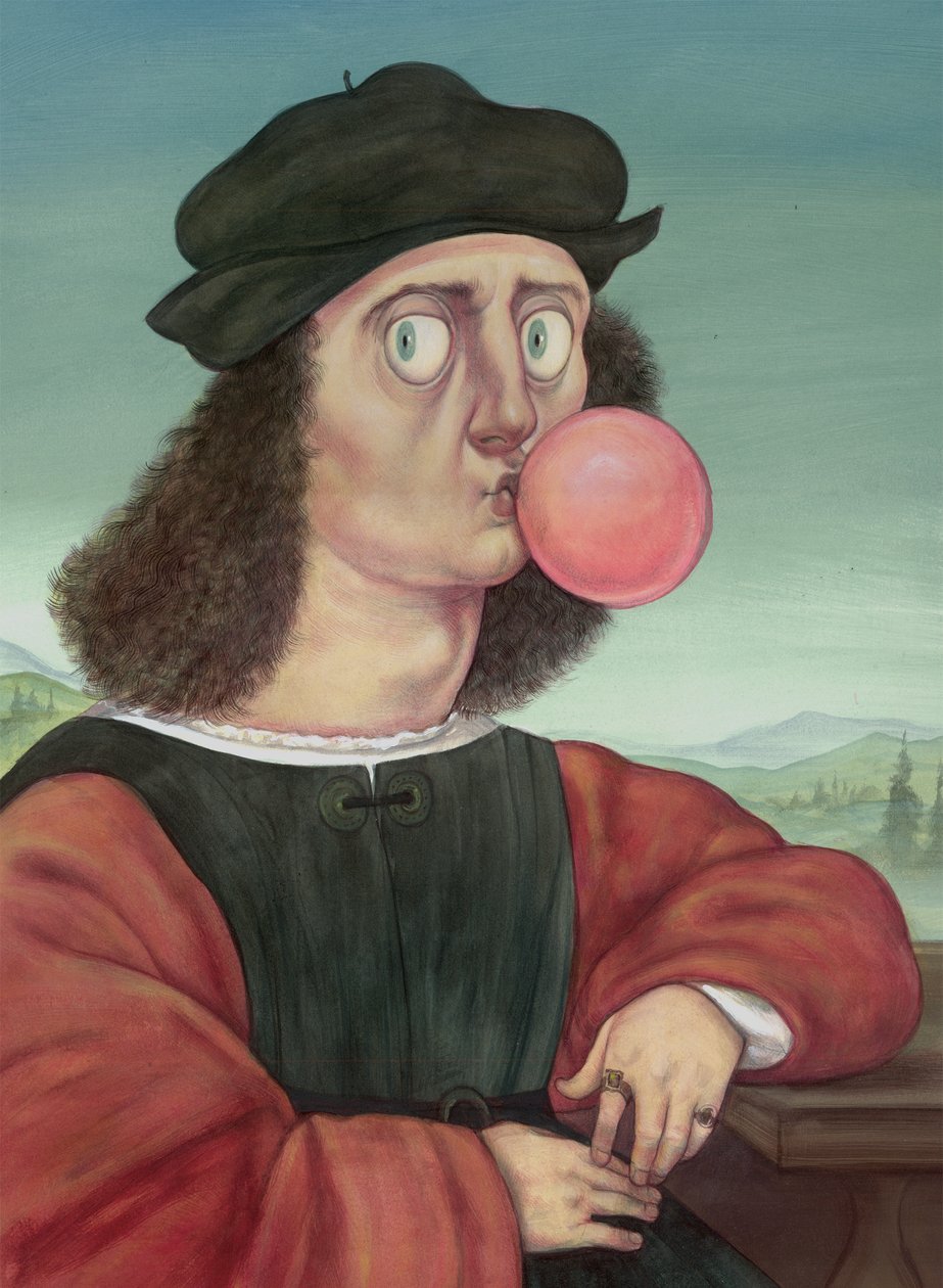 Rude Man With Bubble Gum, 2018 (tinta acrílica sobre placa de ilustração) de Anita Kunz