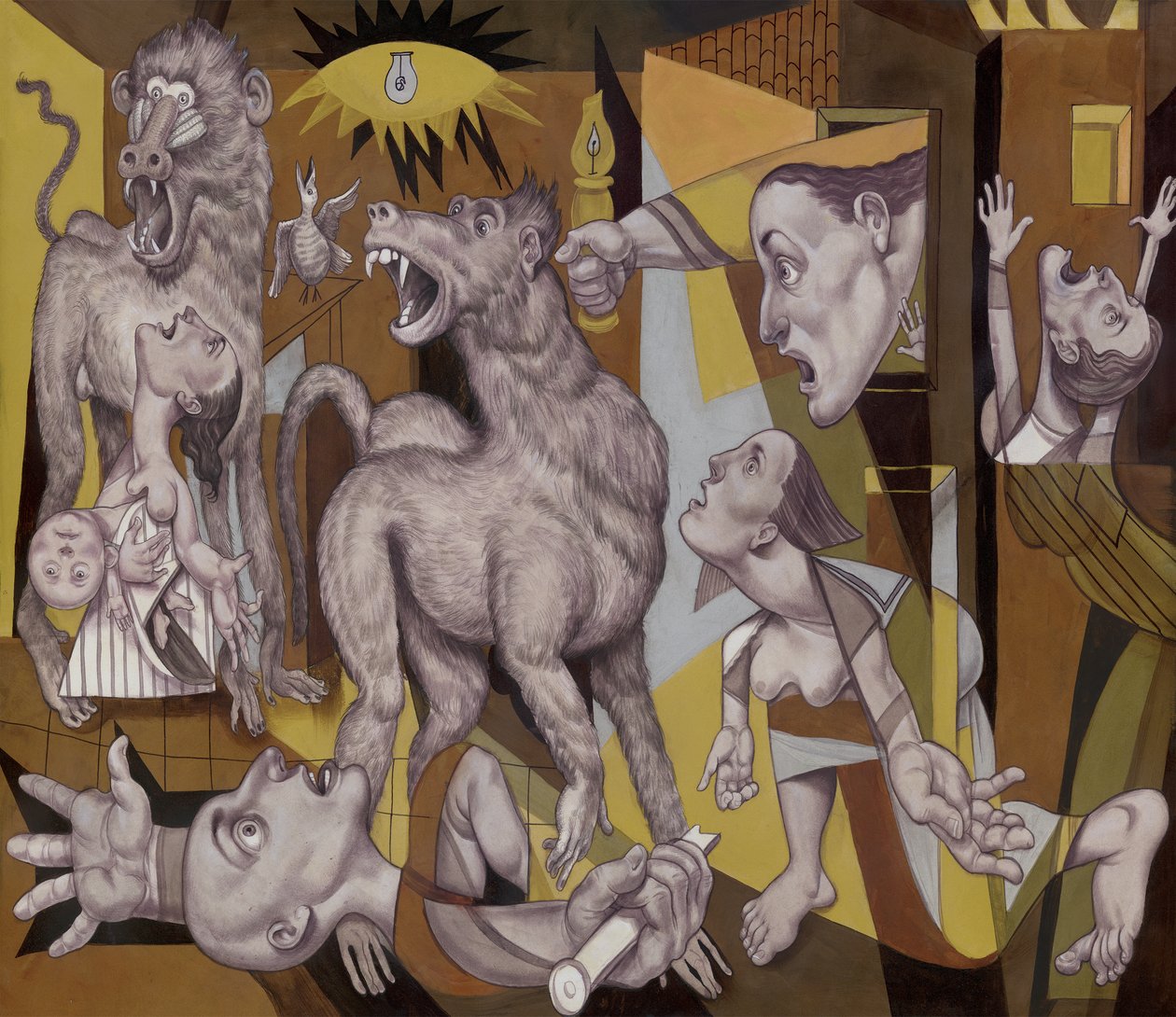 A Guernica de Guereza, 2018 (tinta acrílica sobre cartão de ilustração) de Anita Kunz