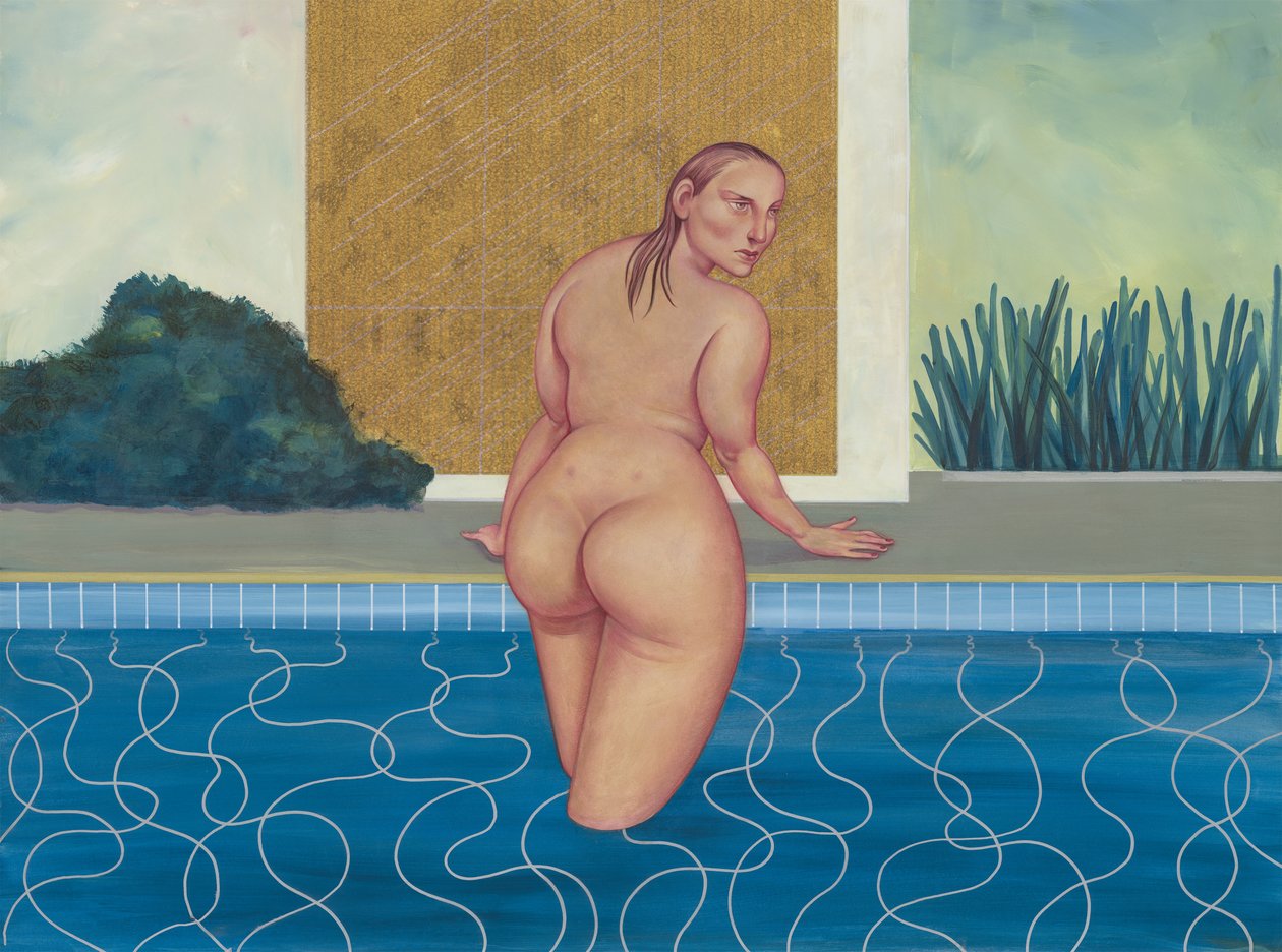 A Mulher na Piscina, 2016 (tinta acrílica sobre placa de ilustração) de Anita Kunz