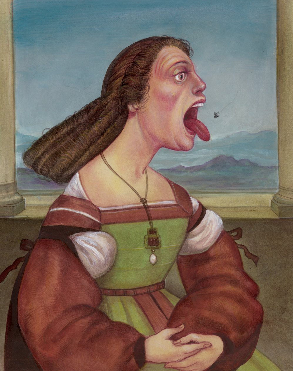 Mulher a comer uma mosca, 2018 (tinta acrílica sobre cartão de ilustração) de Anita Kunz