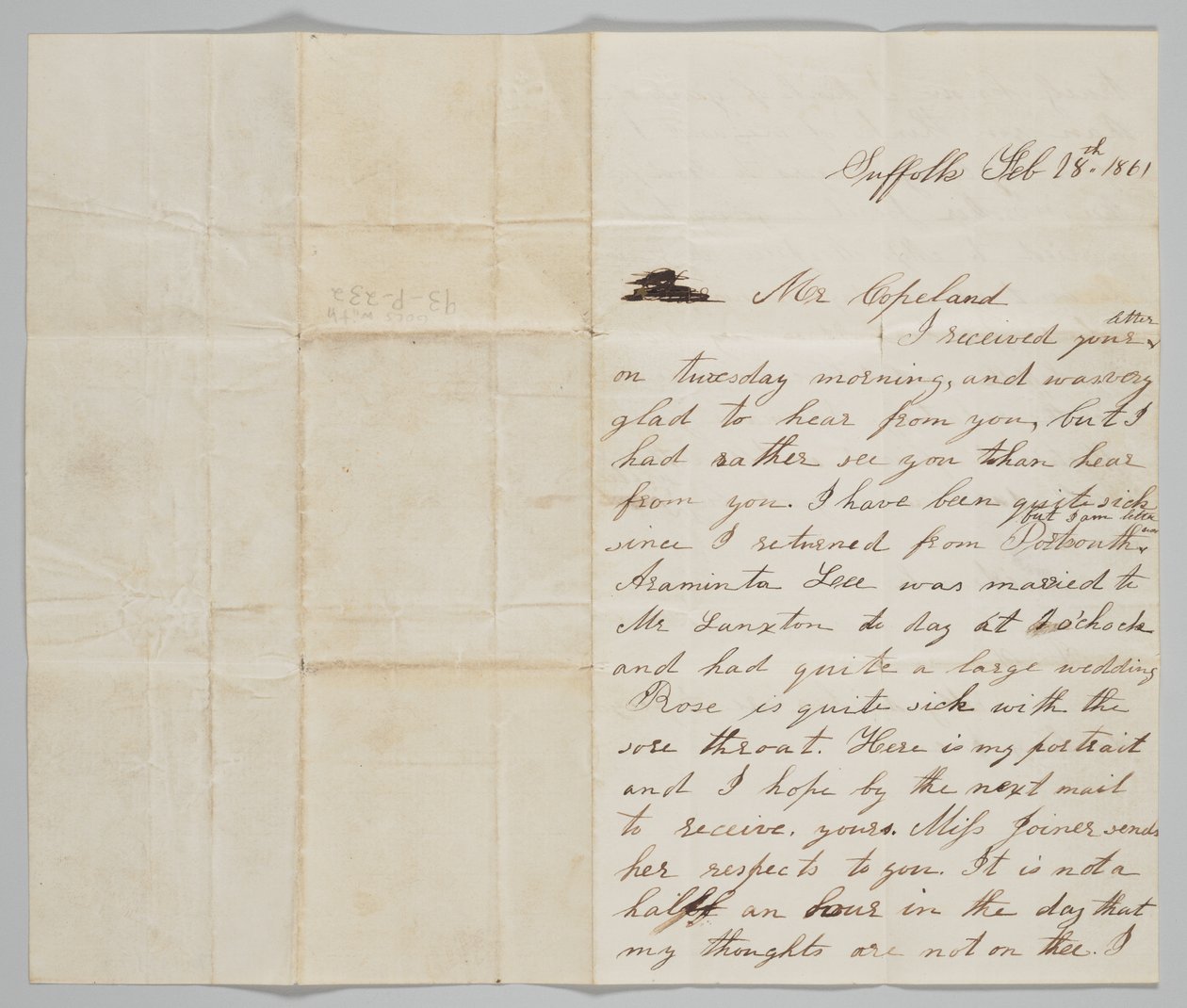 Carta para John Copeland de sua esposa Ann, 18 de fevereiro de 1861. de Ann Hurst Copeland